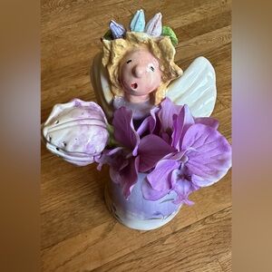 Ceramic Fairy watering can/ jug with flowers 11inches tall